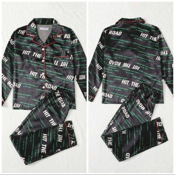 New Black Satin Silk-Like Pajama Set​ - Picture 2 of 5